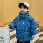 Doudoune garon mi - longue hiver chaude camouflage col montant manches longues - bleu