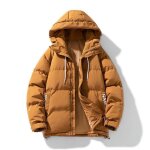Doudoune hiver capuche homme chaude casual veste zippee epaisse couleur unie automne hiver - marron