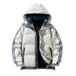 Doudoune hiver chaude homme avec capuche casual veste zippee epaisse confortable couleur contraste - ...