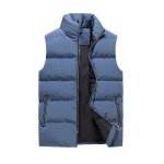 Doudoune hiver sans manches homme chaude gilet zippe col montant couleur unie - bleu Doudoune hiver sans manches homme chaude gilet zippe col montant couleur unie - bleu