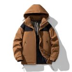Doudoune homme capuche amovible casual veste chaude epaisse couleur contraste automne hiver - marron