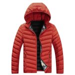 Doudoune homme a capuche amovible col montant manches longues poignet lastiqu chaud hiver - rouge