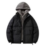 Doudoune homme a capuche polaire grande taille couleur unie chaude hiver - noir