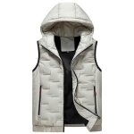 Doudoune homme capuche sans manches automne hiver casual veste zippee chaude couleur unie - beige Doudoune homme capuche sans manches automne hiver casual veste zippee chaude couleur unie - beige