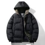 Doudoune homme chaude capuche casual veste zippee epaisse couleur unie confortable pour automne hiver ...