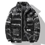 Doudoune homme col montant manches longues epais chaud hiver imprimé - noir Doudoune homme col montant manches longues epais chaud hiver imprimé - noir