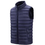 Doudoune homme col montant sans manches casual veste zippee chaude couleur unie automne hiver - bleu Doudoune homme col montant sans manches casual veste zippee chaude couleur unie automne hiver - bleu