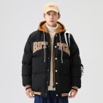 Doudoune homme hiver a capuche manches longues casual chaude epaisse couleur unie lettres imprims
