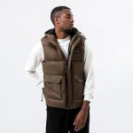 Doudoune homme hiver col montant a capuche sans manche fermeture zippée epaisse chaude - marron Doudoune homme hiver col montant a capuche sans manche fermeture zippée epaisse chaude - marron