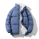 Doudoune homme hiver lche double polaire col montant chaude epaisse couleur unie - bleu