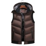 Doudoune homme hiver sans manches à capuche amovible veste zippee chaude couleur contraste - café Doudoune homme hiver sans manches à capuche amovible veste zippee chaude couleur contraste - café