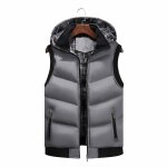 Doudoune homme hiver sans manches à capuche amovible veste zippee chaude couleur contraste - gris Doudoune homme hiver sans manches à capuche amovible veste zippee chaude couleur contraste - gris