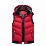 Doudoune homme hiver sans manches à capuche amovible veste zippee chaude couleur contraste - rouge Doudoune homme hiver sans manches à capuche amovible veste zippee chaude couleur contraste - rouge