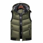 Doudoune homme hiver sans manches à capuche amovible veste zippee chaude couleur contraste - vert Doudoune homme hiver sans manches à capuche amovible veste zippee chaude couleur contraste - vert