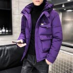 Doudoune homme - leoclotho - courte - capuche - hiver chaud - parka homme revers - violet