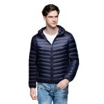 Doudoune hommedoudoune manches longues col montant  capuchonmi saison veste en duvet chaud en automne ...
