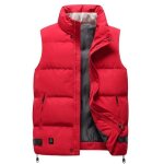 Doudoune homme sans manches col montant automne hiver veste zippee chaude couleur unie - rouge