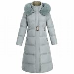 Doudoune longue dhiver pour femme - vitata - col roulé à capuche - bleu clair - gris - polyester Doudoune longue dhiver pour femme - vitata - col roulé à capuche - bleu clair - gris - polyester