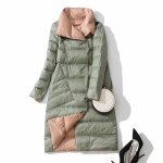 Doudoune longue femme ecelen en duvet de canard fourr col montant et veste matelasse