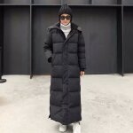 Doudoune longue femme - ecelen - veste matelasse dhiver - noir - pais - sur les genoux