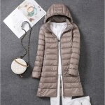 Doudoune longue femme ecelen - veste slim en duvet de canard blanc - capuche amovible