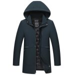 Doudoune mi - longue  capuche pour homme veste dhiver chaude bleu marine