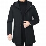 Doudoune mi - longue  capuche pour homme veste dhiver chaude noir