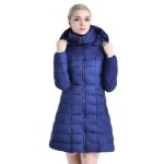 Doudoune mi - longue pour femmes funmoon - bleu - polyester et coton - fermeture clair