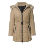 Doudoune mi - longue femme funmoon - rouge - capuche amovible - polyester - ouverture zippe