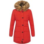 Doudoune mi - longue femme rouge - funmoon - capuche amovible - polyester - fermeture clair