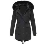 Doudoune polaire femmes hiver chaud de paississant coupe - vent avec capuche xd593 noir