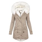 Doudoune polaire femmes hiver chaud de paississant coupe - vent avec capuche xd598 kaki