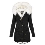Doudoune polaire femmes hiver chaud de paississant coupe - vent avec capuche xd598 noir