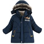 Doudoune polaire gar�on hiver long chaud - trench avec capuche - plus de velours - xd544 - bleu