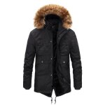 Doudoune polaire hommes hiver long chaud - trench avec capuche - plus de velours - xh580 - noir