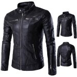 Doudoune rembourre blouson en simili cuir homme - funmoon - chaud casual veste  capuche - noir