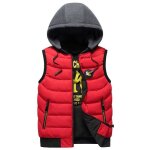 Doudoune rversible capuche homme hiver sans manches veste zippee chaude couleur unie - rouge