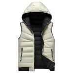 Doudoune rversible hiver homme  capuche sans manches gilet chaud couleur unie - kaki