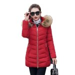 Doudoune rouge femme - marque luxe - version cor�enne - mi - long - col montant - capuche - zip