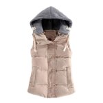 Doudoune sans manches femme  capuche - leoclotho - mode casual - beige - 81% coton - fermeture clair ...