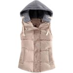 Doudoune sans manches funmoon pour femmes courte et rembourre en coton avec capuche - couleur beige