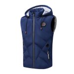 Doudoune sans manches homme capuche amovible automne hiver chaude couleur unie - bleu Doudoune sans manches homme capuche amovible automne hiver chaude couleur unie - bleu