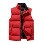 Doudoune zippee homme col montant sans manches automne hiver casual veste chaude couleur unie - rouge ...