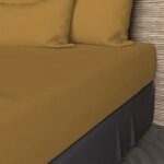 Drap housse en coton 57 fils 140x190 cm uni moutarde par soleil docre