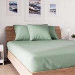Drap housse en coton 90x190 cm jersey vert deau par soleil docre
