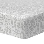 Drap housse enfant imprim� 100% coton - keith haring red love / party - blanc / gris - 90x190cm