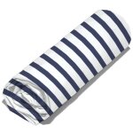Drap housse imprim� 140x200 cm coton biologique air � rayures bleu marine et blanc bonnet 30 cm