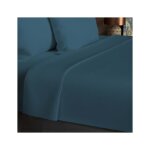 Drap plat en coton 57 fils 180x290 cm uni bleu canard par soleil docre