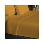Drap plat en coton 57 fils 240x290 cm uni moutarde par soleil docre