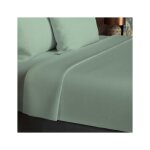 Drap plat en coton 57 fils 240x290 cm uni vert deau par soleil docre